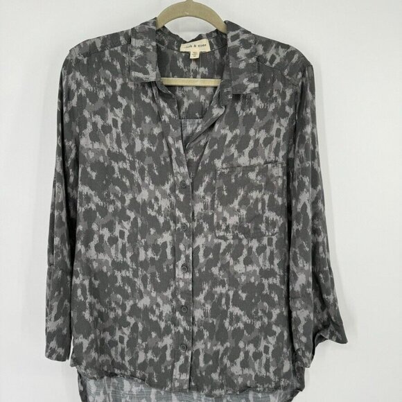 Cloth and stone woman's shirt top gray camo tincel button up size medium - Picture 6 of 12